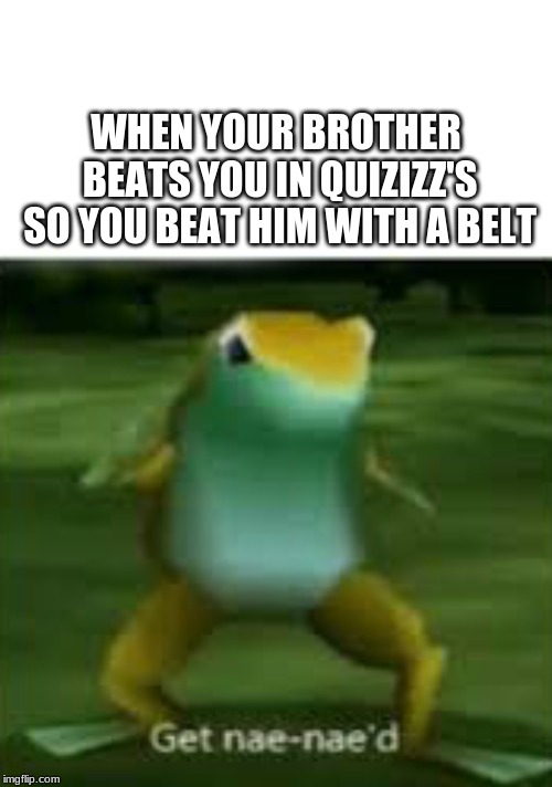 Get nae nae'd | WHEN YOUR BROTHER BEATS YOU IN QUIZIZZ'S SO YOU BEAT HIM WITH A BELT | image tagged in get nae nae'd | made w/ Imgflip meme maker