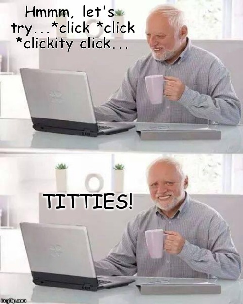 Hide the Pain Harold Meme | Hmmm, let's try...*click *click *clickity click... TITTIES! | image tagged in memes,hide the pain harold | made w/ Imgflip meme maker