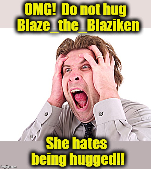 OMG!  Do not hug  Blaze_the_Blaziken She hates being hugged!! | made w/ Imgflip meme maker