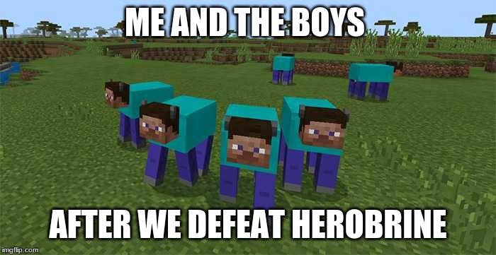 me and the boys | ME AND THE BOYS; AFTER WE DEFEAT HEROBRINE | image tagged in me and the boys | made w/ Imgflip meme maker