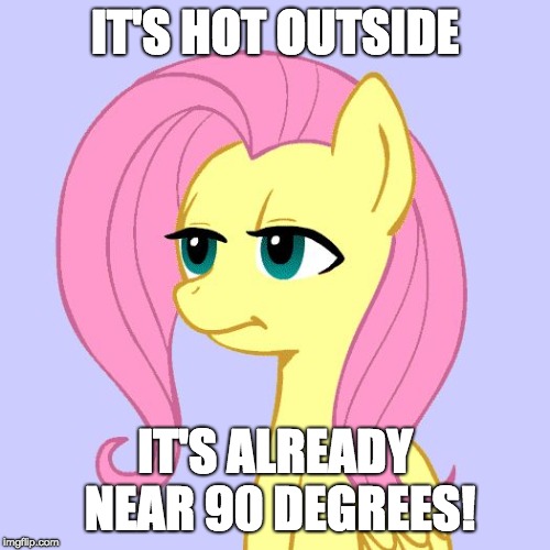 It was chilly last month, and now it is hot! | IT'S HOT OUTSIDE; IT'S ALREADY NEAR 90 DEGREES! | image tagged in tired of your crap,memes,weather,hot,ponies,south dakota | made w/ Imgflip meme maker