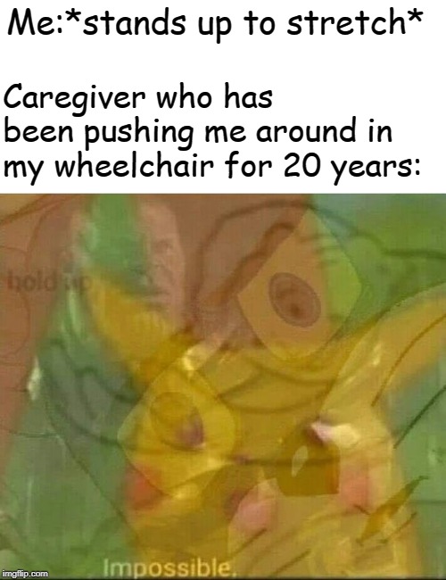 wtf's | Me:*stands up to stretch*; Caregiver who has been pushing me around in my wheelchair for 20 years: | image tagged in wtf's,memes | made w/ Imgflip meme maker