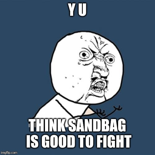 Y U No Meme | Y U THINK SANDBAG IS GOOD TO FIGHT | image tagged in memes,y u no | made w/ Imgflip meme maker