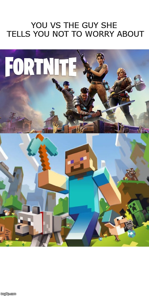 YOU VS THE GUY SHE TELLS YOU NOT TO WORRY ABOUT | image tagged in minecraft,fortnite | made w/ Imgflip meme maker