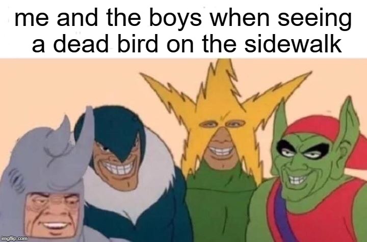 Me And The Boys Meme | me and the boys when seeing a dead bird on the sidewalk | image tagged in me and the boys | made w/ Imgflip meme maker