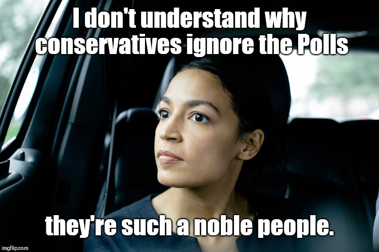 Derp Thoughts with AOC | I don't understand why conservatives ignore the Polls; they're such a noble people. | image tagged in alexandria ocasio-cortez,dumb | made w/ Imgflip meme maker