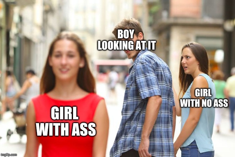 Distracted Boyfriend Meme | BOY LOOKING AT IT; GIRL WITH NO ASS; GIRL WITH ASS | image tagged in memes,distracted boyfriend | made w/ Imgflip meme maker
