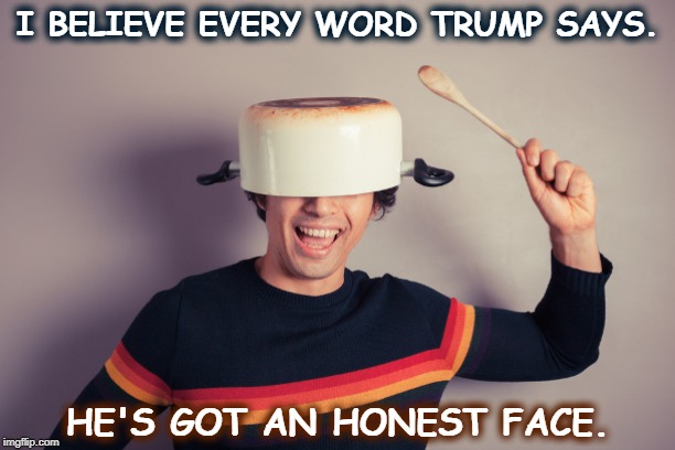 The Fool on the Hill | I BELIEVE EVERY WORD TRUMP SAYS. HE'S GOT AN HONEST FACE. | image tagged in fool,idiot,cretin,trump,honest | made w/ Imgflip meme maker