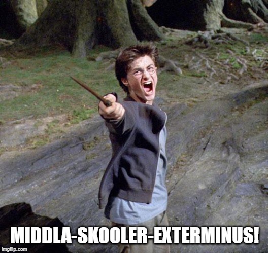 Harry potter | MIDDLA-SKOOLER-EXTERMINUS! | image tagged in harry potter | made w/ Imgflip meme maker
