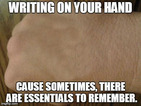 Writing on your hand Blank Meme Template
