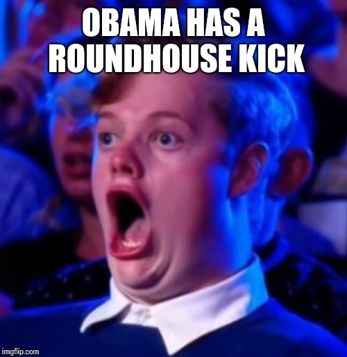 OMG | OBAMA HAS A ROUNDHOUSE KICK | image tagged in omg | made w/ Imgflip meme maker