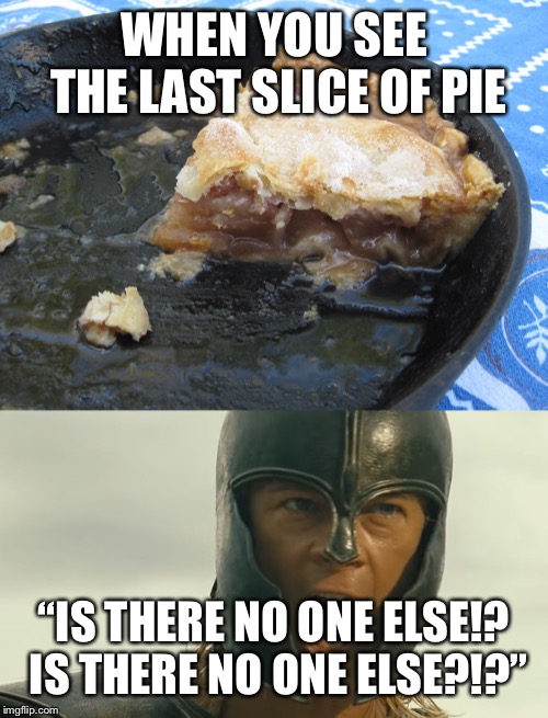 WHEN YOU SEE THE LAST SLICE OF PIE; “IS THERE NO ONE ELSE!? IS THERE NO ONE ELSE?!?” | image tagged in is there no one else | made w/ Imgflip meme maker
