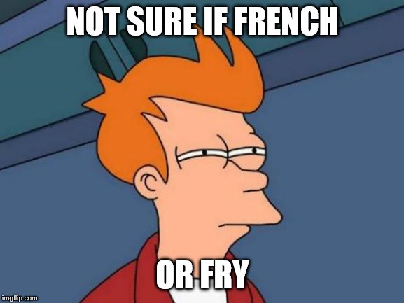 Futurama Fry Meme | NOT SURE IF FRENCH; OR FRY | image tagged in memes,futurama fry | made w/ Imgflip meme maker