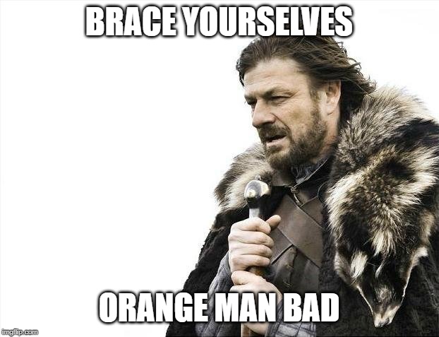 Brace Yourselves X is Coming Meme | BRACE YOURSELVES; ORANGE MAN BAD | image tagged in memes,brace yourselves x is coming | made w/ Imgflip meme maker