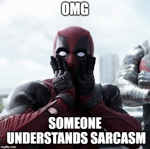 Deadpool Surprised Meme | OMG SOMEONE UNDERSTANDS SARCASM | image tagged in memes,deadpool surprised | made w/ Imgflip meme maker