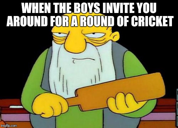 That's a paddlin' Meme | WHEN THE BOYS INVITE YOU AROUND FOR A ROUND OF CRICKET | image tagged in memes,that's a paddlin' | made w/ Imgflip meme maker