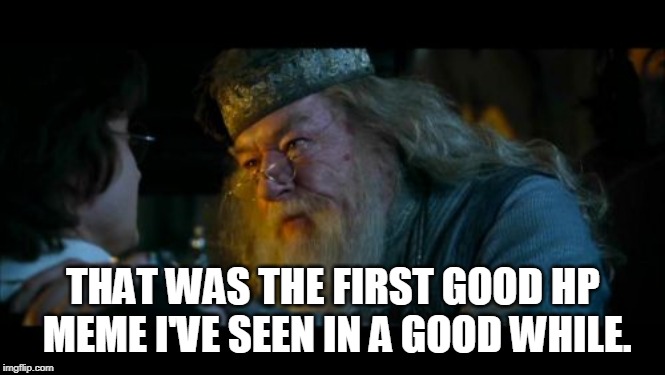 Angry Dumbledore Meme | THAT WAS THE FIRST GOOD HP MEME I'VE SEEN IN A GOOD WHILE. | image tagged in memes,angry dumbledore | made w/ Imgflip meme maker