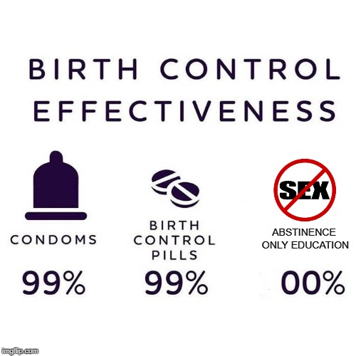 Birth Control Effectiveness | ABSTINENCE ONLY EDUCATION | image tagged in birth control effectiveness | made w/ Imgflip meme maker