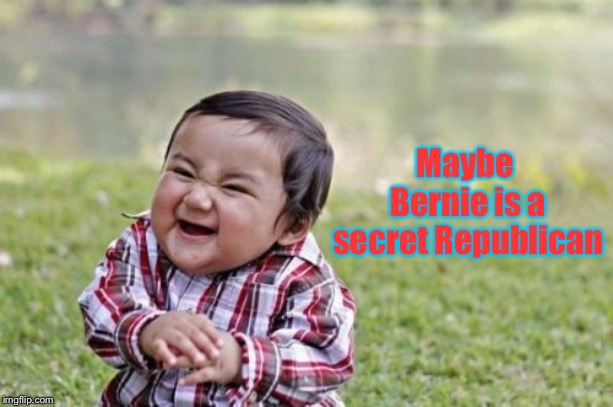 Evil Toddler Meme | Maybe Bernie is a secret Republican | image tagged in memes,evil toddler | made w/ Imgflip meme maker