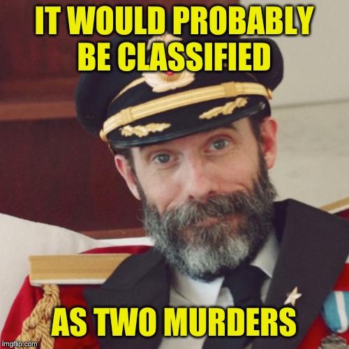 Captain Obvious | IT WOULD PROBABLY BE CLASSIFIED AS TWO MURDERS | image tagged in captain obvious | made w/ Imgflip meme maker