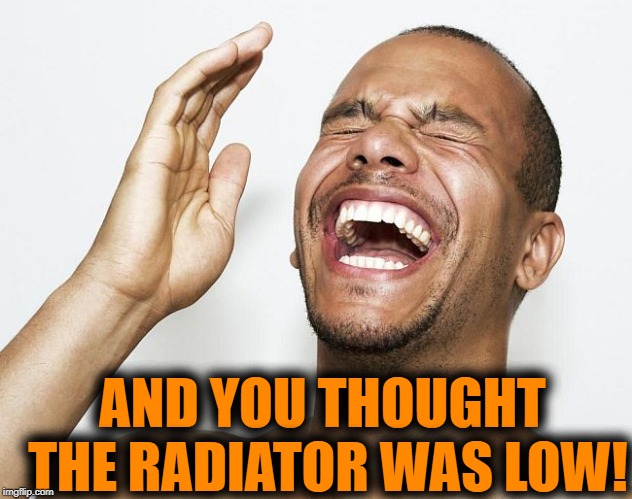 lol | AND YOU THOUGHT THE RADIATOR WAS LOW! | image tagged in lol | made w/ Imgflip meme maker