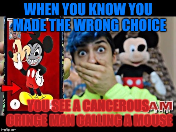 Why nature, WHY! | WHEN YOU KNOW YOU MADE THE WRONG CHOICE; YOU SEE A CANCEROUS CRINGE MAN CALLING A MOUSE | image tagged in mousecringehouse69 | made w/ Imgflip meme maker