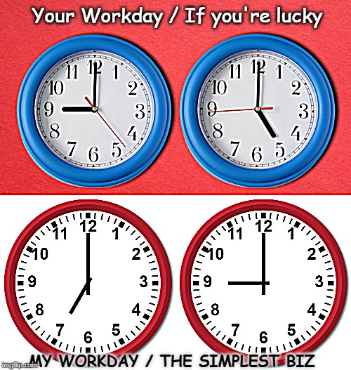 Your Workday / If you're lucky; MY WORKDAY / THE SIMPLEST BIZ | image tagged in working for a living,hard work,working class | made w/ Imgflip meme maker