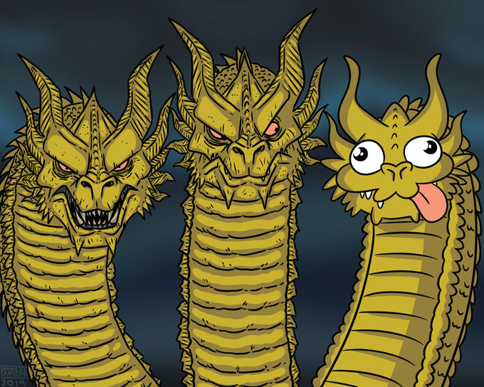 Three headed 'Zilla Blank Meme Template