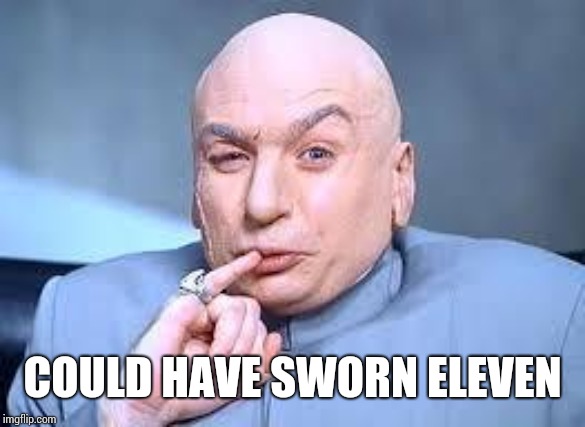 dr evil pinky | COULD HAVE SWORN ELEVEN | image tagged in dr evil pinky | made w/ Imgflip meme maker