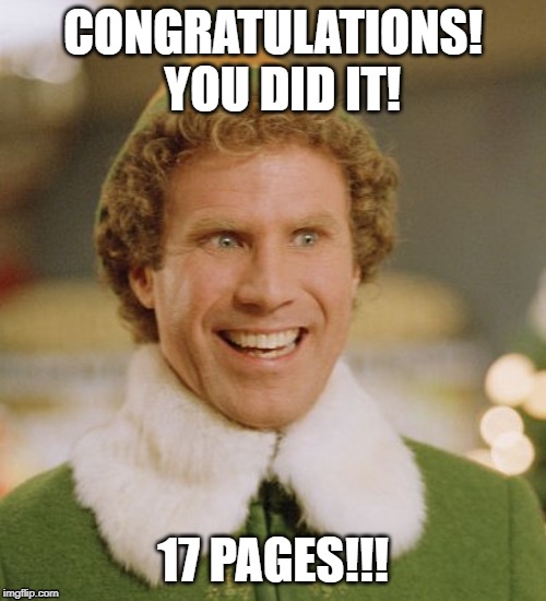 Buddy The Elf Meme | CONGRATULATIONS! 
YOU DID IT! 17 PAGES!!! | image tagged in memes,buddy the elf | made w/ Imgflip meme maker