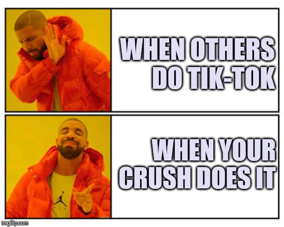 No - Yes | WHEN OTHERS DO TIK-TOK; WHEN YOUR CRUSH DOES IT | image tagged in no - yes | made w/ Imgflip meme maker