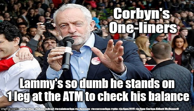 Corbyn One-liners | Lammy's so dumb he stands on 1 leg at the ATM to check his balance | image tagged in cultofcorbyn,labourisdead,gtto jc4pmnow jc4pm2019,funny,anti-semite and a racist,david lammy | made w/ Imgflip meme maker