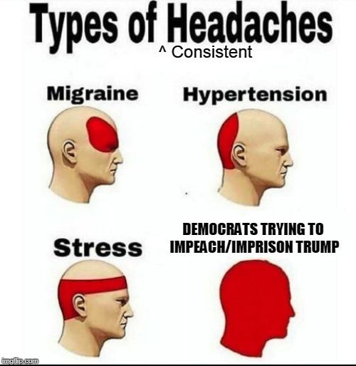 Types of Headaches meme | ^
Consistent; DEMOCRATS TRYING TO IMPEACH/IMPRISON TRUMP | image tagged in types of headaches meme | made w/ Imgflip meme maker