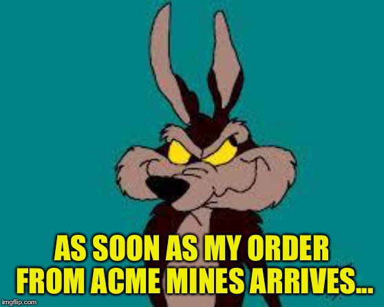 Wiley C. Coyote Idea | AS SOON AS MY ORDER FROM ACME MINES ARRIVES... | image tagged in wiley c coyote idea | made w/ Imgflip meme maker