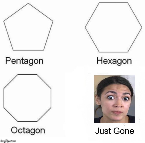 Alexandria Ocasio-Cortez is Gone! | Just Gone | image tagged in memes,pentagon hexagon octagon,crazy alexandria ocasio-cortez,aoc,crazy liberals,democratic socialism | made w/ Imgflip meme maker