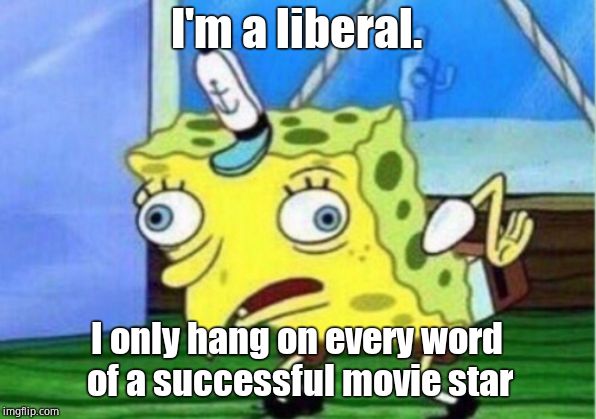 Mocking Spongebob Meme | I'm a liberal. I only hang on every word of a successful movie star | image tagged in memes,mocking spongebob | made w/ Imgflip meme maker