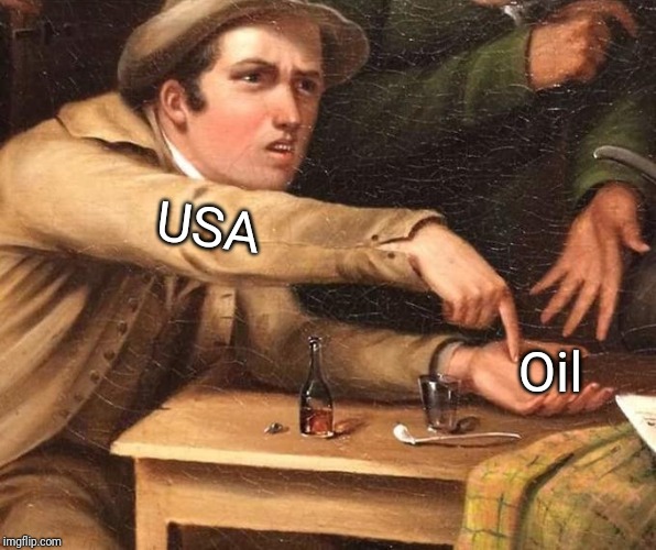 Angry Man pointing at hand | Oil; USA | image tagged in angry man pointing at hand | made w/ Imgflip meme maker