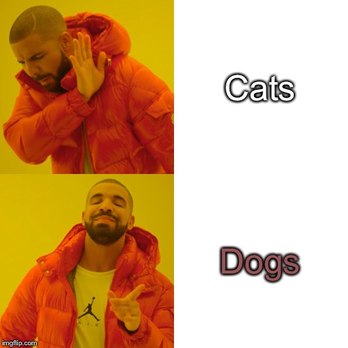 Drake Hotline Bling Meme | Cats; Dogs | image tagged in memes,drake hotline bling | made w/ Imgflip meme maker