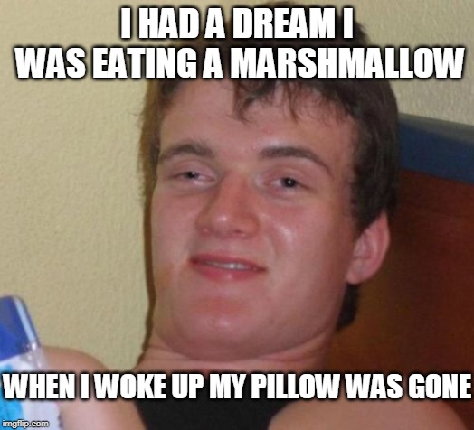 10 Guy Meme | I HAD A DREAM I WAS EATING A MARSHMALLOW; WHEN I WOKE UP MY PILLOW WAS GONE | image tagged in memes,10 guy | made w/ Imgflip meme maker