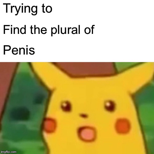 Surprised Pikachu Meme | Trying to Find the plural of P**is | image tagged in memes,surprised pikachu | made w/ Imgflip meme maker