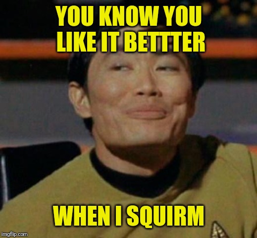 George Takei | YOU KNOW YOU LIKE IT BETTTER WHEN I SQUIRM | image tagged in george takei | made w/ Imgflip meme maker