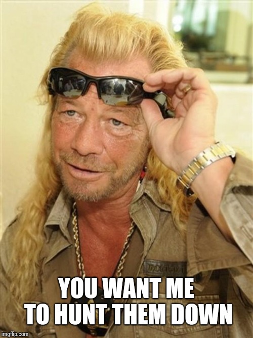 Dog the Bounty Hunter | YOU WANT ME TO HUNT THEM DOWN | image tagged in dog the bounty hunter | made w/ Imgflip meme maker