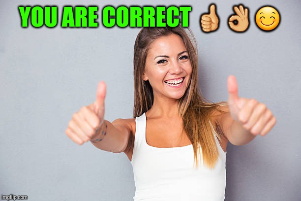 Thumbs up | YOU ARE CORRECT ??? | image tagged in thumbs up | made w/ Imgflip meme maker