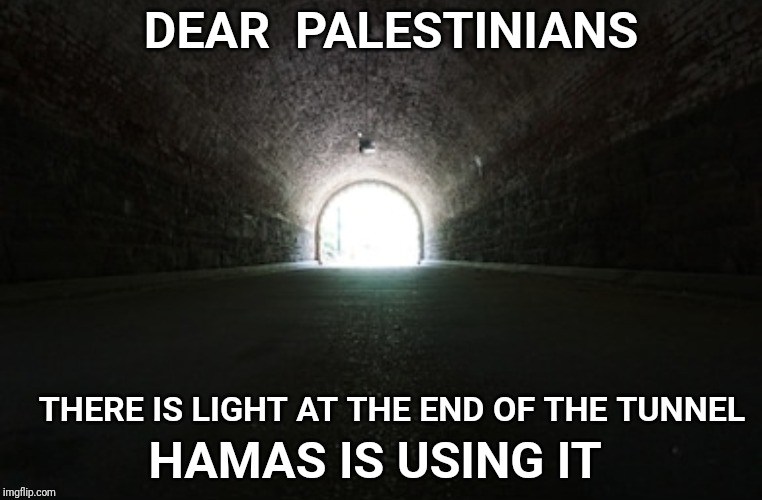 Most Palestinians would prefer freedom | DEAR  PALESTINIANS; THERE IS LIGHT AT THE END OF THE TUNNEL; HAMAS IS USING IT | image tagged in palestine,light at the end of tunnel,tunnel | made w/ Imgflip meme maker