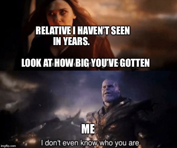 So true | RELATIVE I HAVEN’T SEEN IN YEARS.                                          
LOOK AT HOW BIG YOU’VE GOTTEN; ME | image tagged in you took everything from me - i don't even know who you are | made w/ Imgflip meme maker