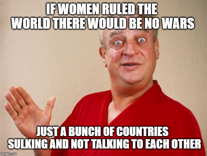 global peace | IF WOMEN RULED THE WORLD THERE WOULD BE NO WARS; JUST A BUNCH OF COUNTRIES  SULKING AND NOT TALKING TO EACH OTHER | image tagged in women,wars,sulk | made w/ Imgflip meme maker