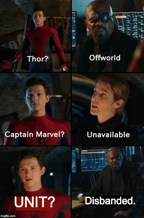 Spider-Man FFH what about? | Disbanded. UNIT? | image tagged in spider-man ffh what about,doctor who | made w/ Imgflip meme maker