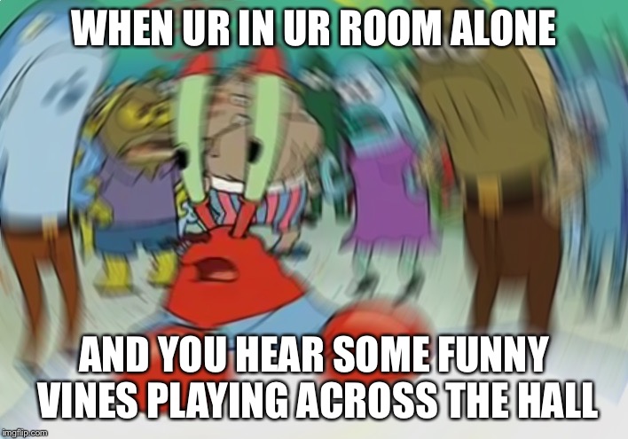 Mr Krabs Blur Meme | WHEN UR IN UR ROOM ALONE; AND YOU HEAR SOME FUNNY VINES PLAYING ACROSS THE HALL | image tagged in memes,mr krabs blur meme | made w/ Imgflip meme maker