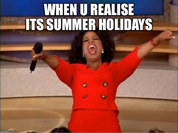 Oprah You Get A Meme | WHEN U REALISE ITS SUMMER HOLIDAYS | image tagged in memes,oprah you get a | made w/ Imgflip meme maker