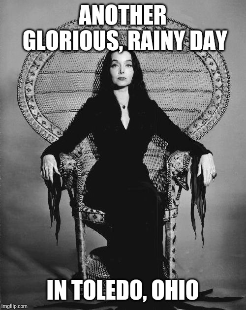 The Roving Artist | ANOTHER GLORIOUS, RAINY DAY; IN TOLEDO, OHIO | image tagged in morticia,toledo,rain | made w/ Imgflip meme maker